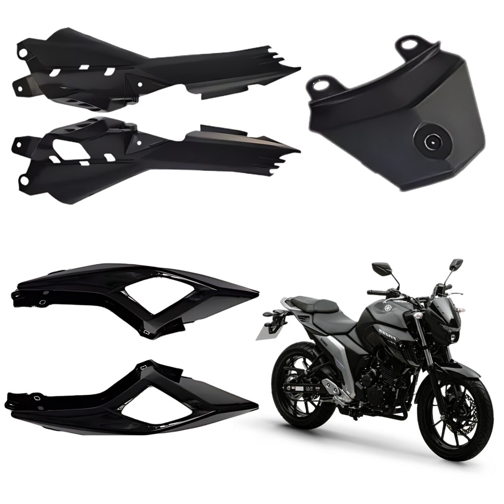 KIT CARENAGEM TRASEIRA COMPLETA FAZER FZ25 PRETO 2018 2019 2020 2021 2022 2023 2024