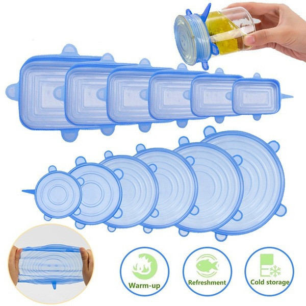Kit 6 Tampas Panela Silicone Universal Reutilizável Elástica Tampas Silicone Cozinha Geladeira