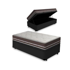 Cama Box Baú com Colchão de Molas D'Angelis Classic Pocket Solteiro 88cm