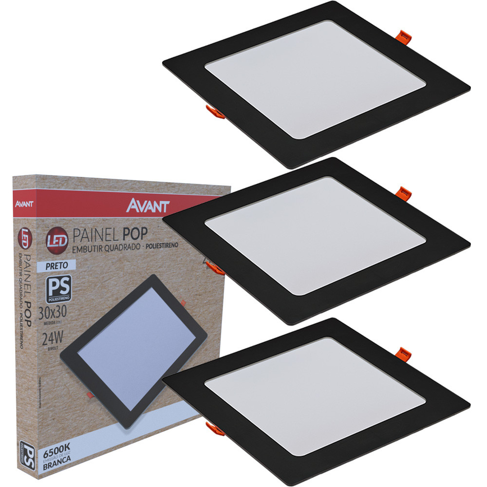 Kit 3 Painel Plafon Pop Quadrado Embutir Luz Branco Frio 6500K Bivolt 24w Avant em Oferta na Shopee