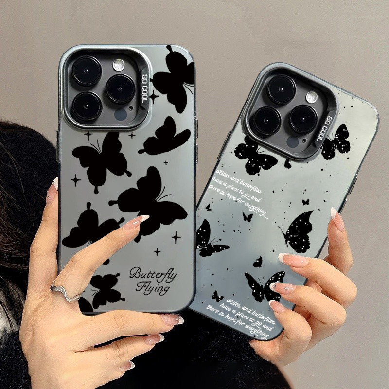 Capa De Celular Resistente De Metal Para Realme C55 C53 C35 Nota 50 C67 C51 C15 5i 8i 6i 5 7i C21Y C11 C25 C17 C12 C25Y C20 5S C20A C21 Narzo 50A Criativa Romântica Borboleta Preta