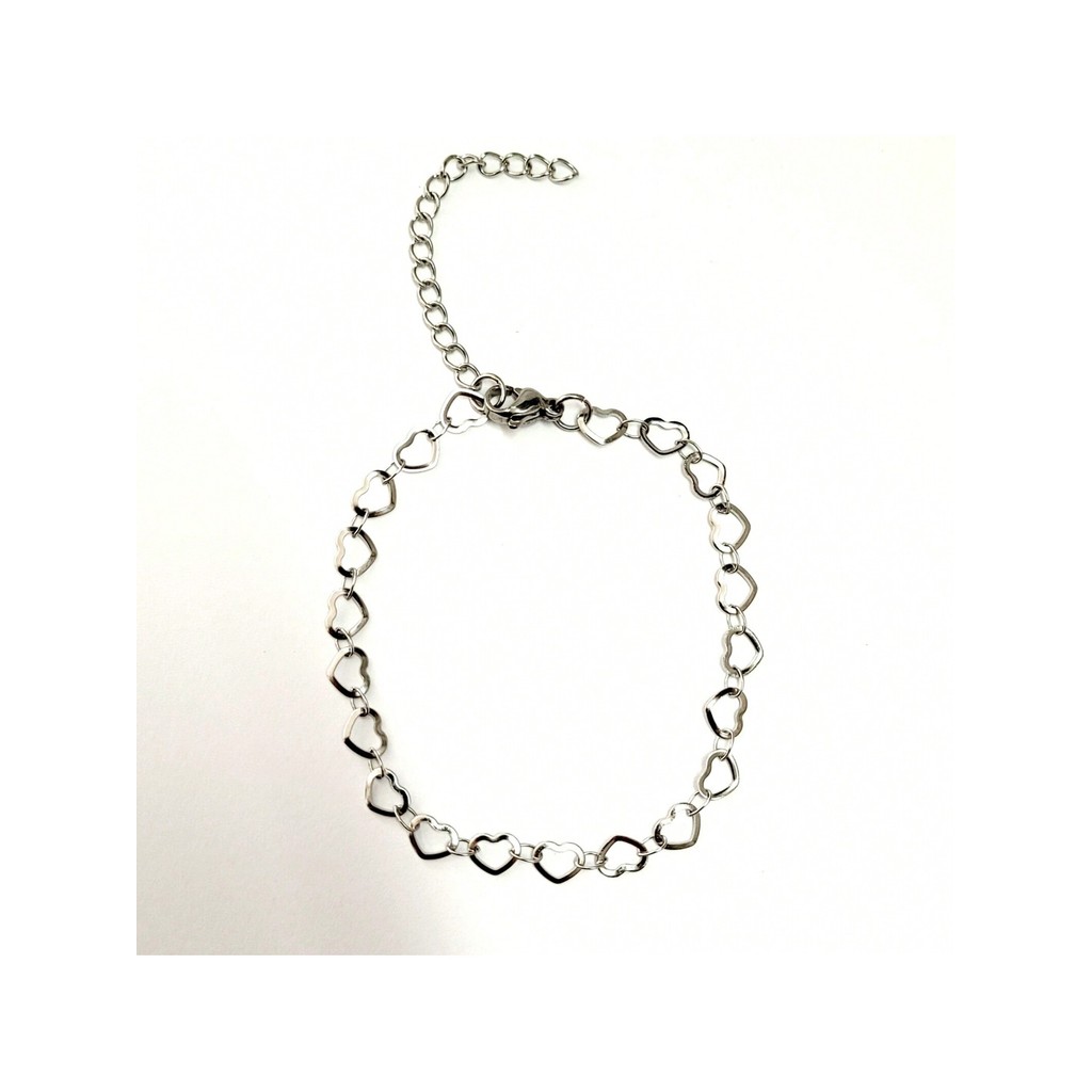 Pulseira Feminina de Coração Vazado em Aço Inoxidável