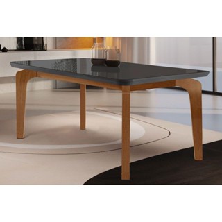Mesa de Sala Jantar Londrina c/Tampo Madeirado Vidro Canto Curvo 180x90cm Grafite/Imbuia-Vidro Grafite - Rufato em Oferta na Shopee