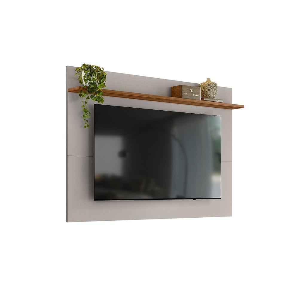 Painel Home Theater para Sala Tv 70 Polegadas 1 Prateleira Sala de Estar Off White Marrom Madeira