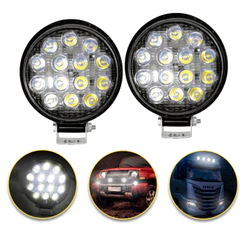 Kit 2 Farol LED Redondo 14 LED's Bivolt 9-36V 42W 6000k Carro Caminhão Jeep Barco SUV Off-Road