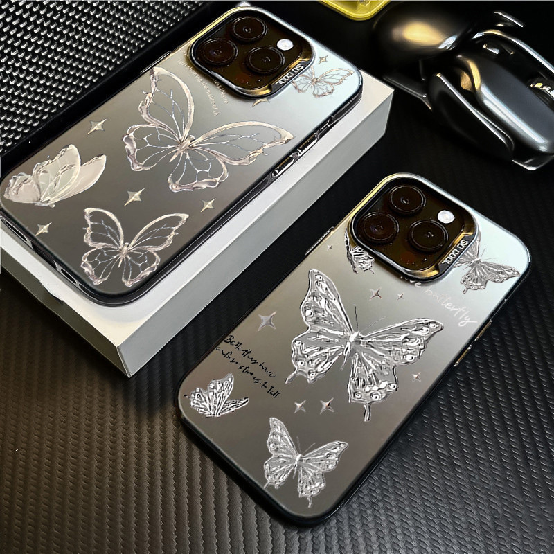 Capa De Telefone Borboleta Dourada Prateada Para Realme Note 50 C67 C53 C35 C51 C55 C15 5i 8i 6i 5 7i C21Y C11 C25 C17 C12 C25Y C20 5S C20A C21 Narzo 50A Dura À Prova De Choque De Metal