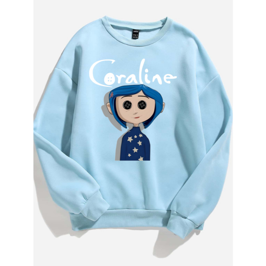 Moletom Coraline Infantil 06 ao 12 Exclusivo Misteriosa e Elegante Moletom Careca Sem Capuz Unissex Feminina Kids