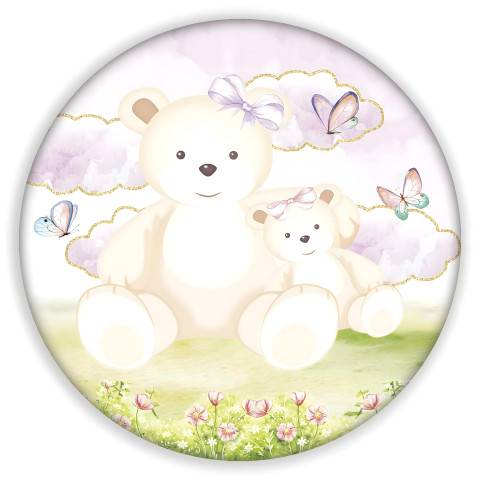 NOVO Painel Festa Infantil Redondo Ursa com filhote, borboletas aquarela + Arco, Suporte incluso. Fazemos personalizado com qualquer tema. Confeccionado em Lona fosca, impressão de alta resolução. cenário , p/ Decoração