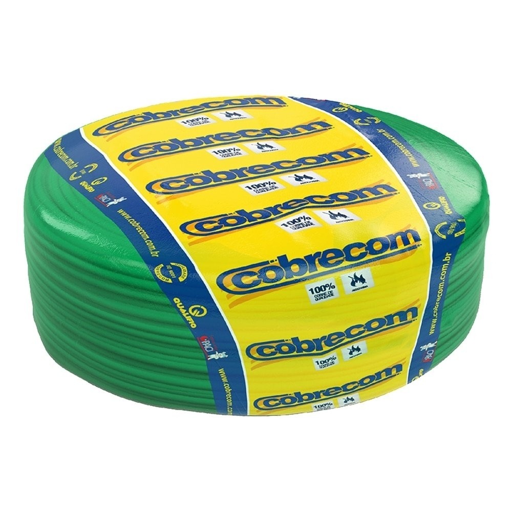 Cabo Rígido Cobrecom 7 Pernas 6mmx100m Rolo 750V Verde
