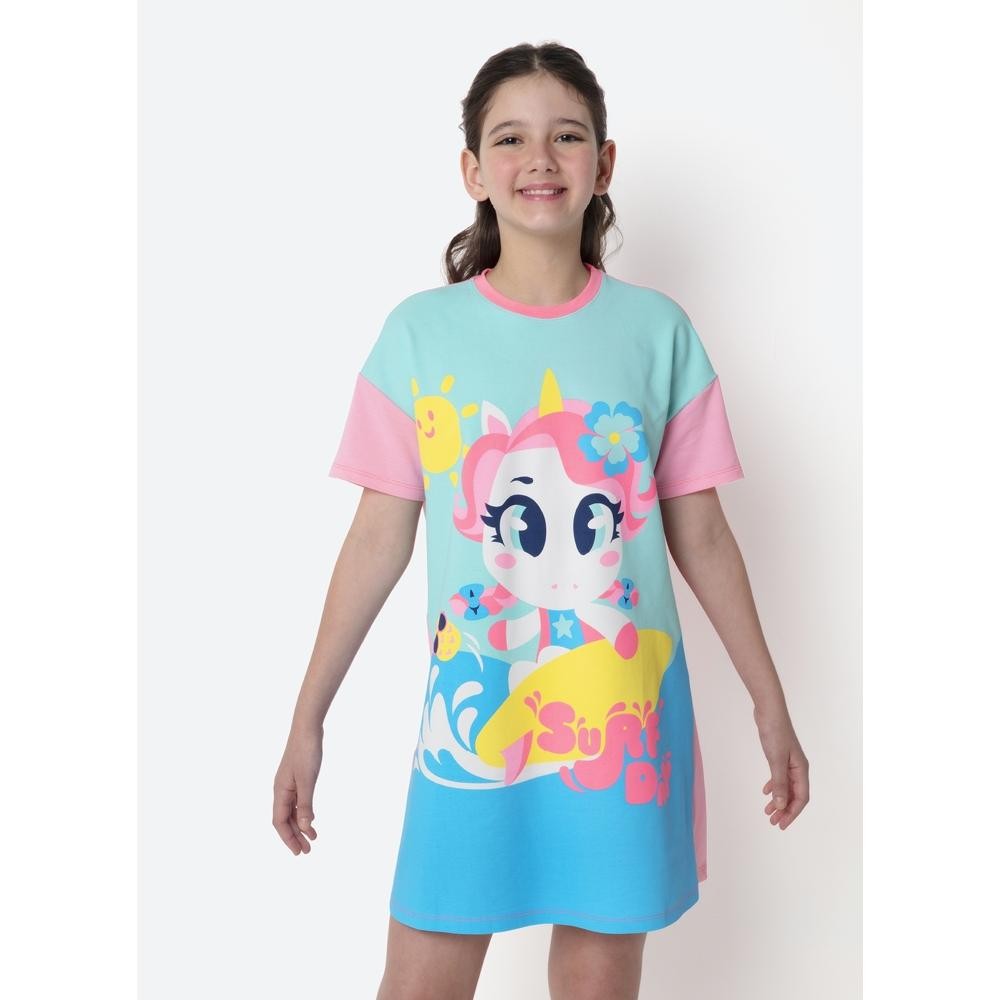 Camisola Manga Curta Viscolycra Menina Teen Unicórnio Aloha - Puket em Oferta na Shopee