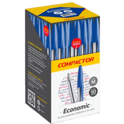 Kit 50 Canetas Esferográficas Azul Compactor Economic Cristal Escrita Econômica