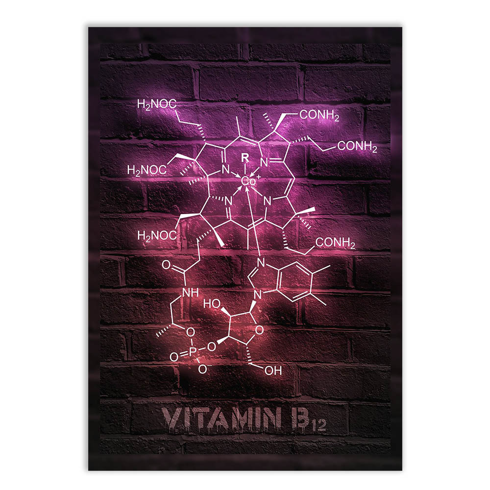 Placa Decorativa Composição Química Vitamina B12 Decoração Escritório Ciência Poster