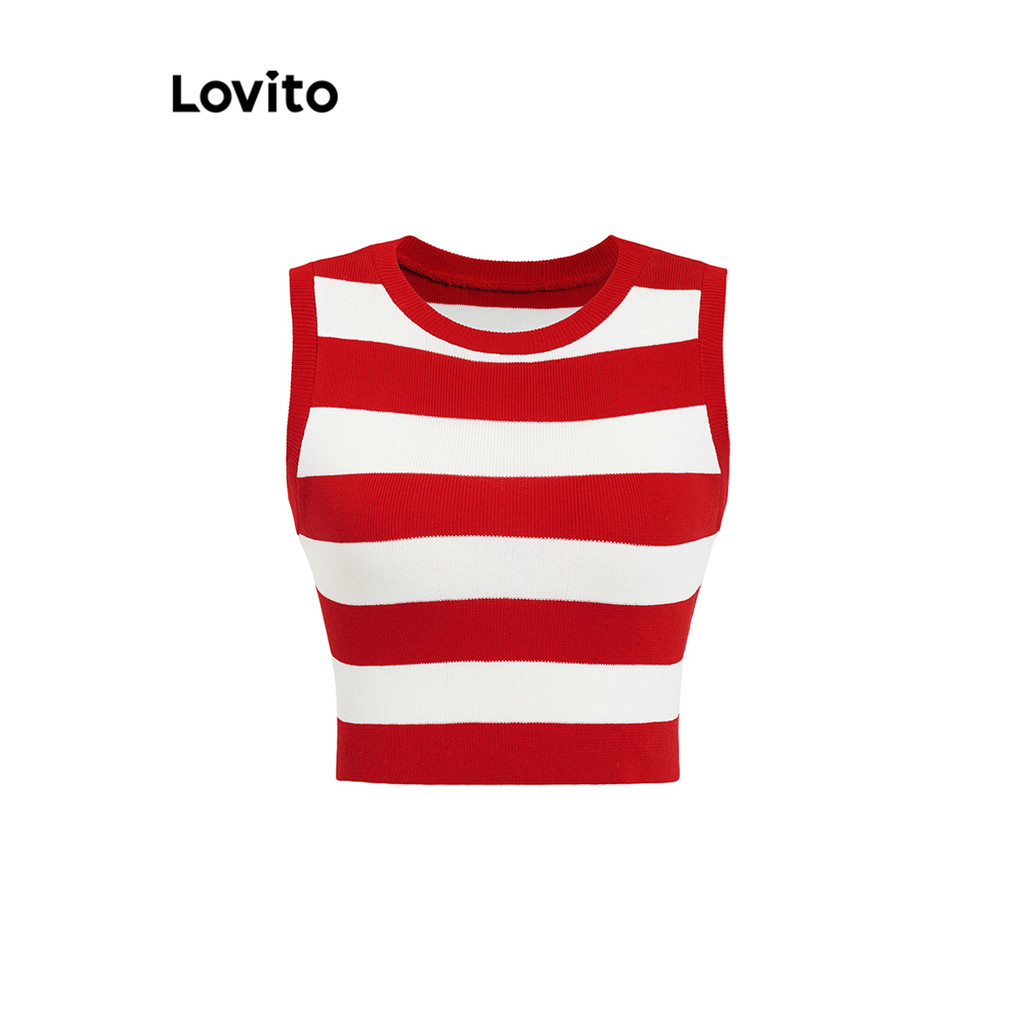 Detalhes do Lovito Top De Malha Casual Listrado Colorblock Tricotado Para Mulheres L106AD231