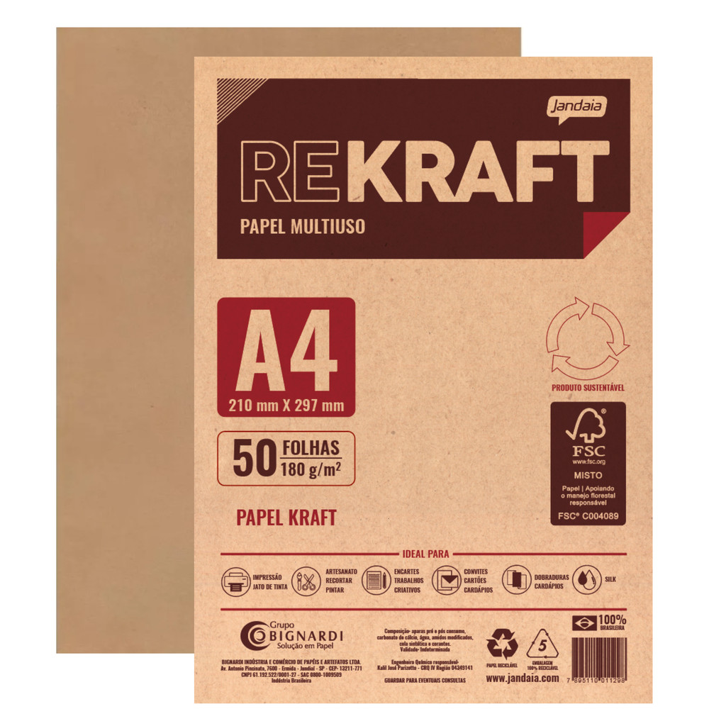 Papel Kraft A4 180g Jandaia - Pacote Com 50 Folhas em Oferta na Shopee