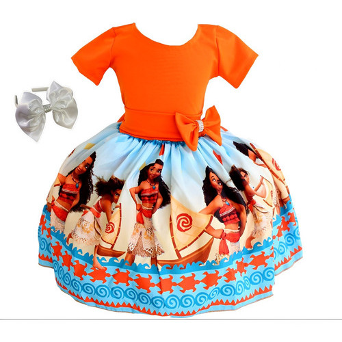 Vestido Luxo Infantil Princesa Meninas Moana Praia Tiara