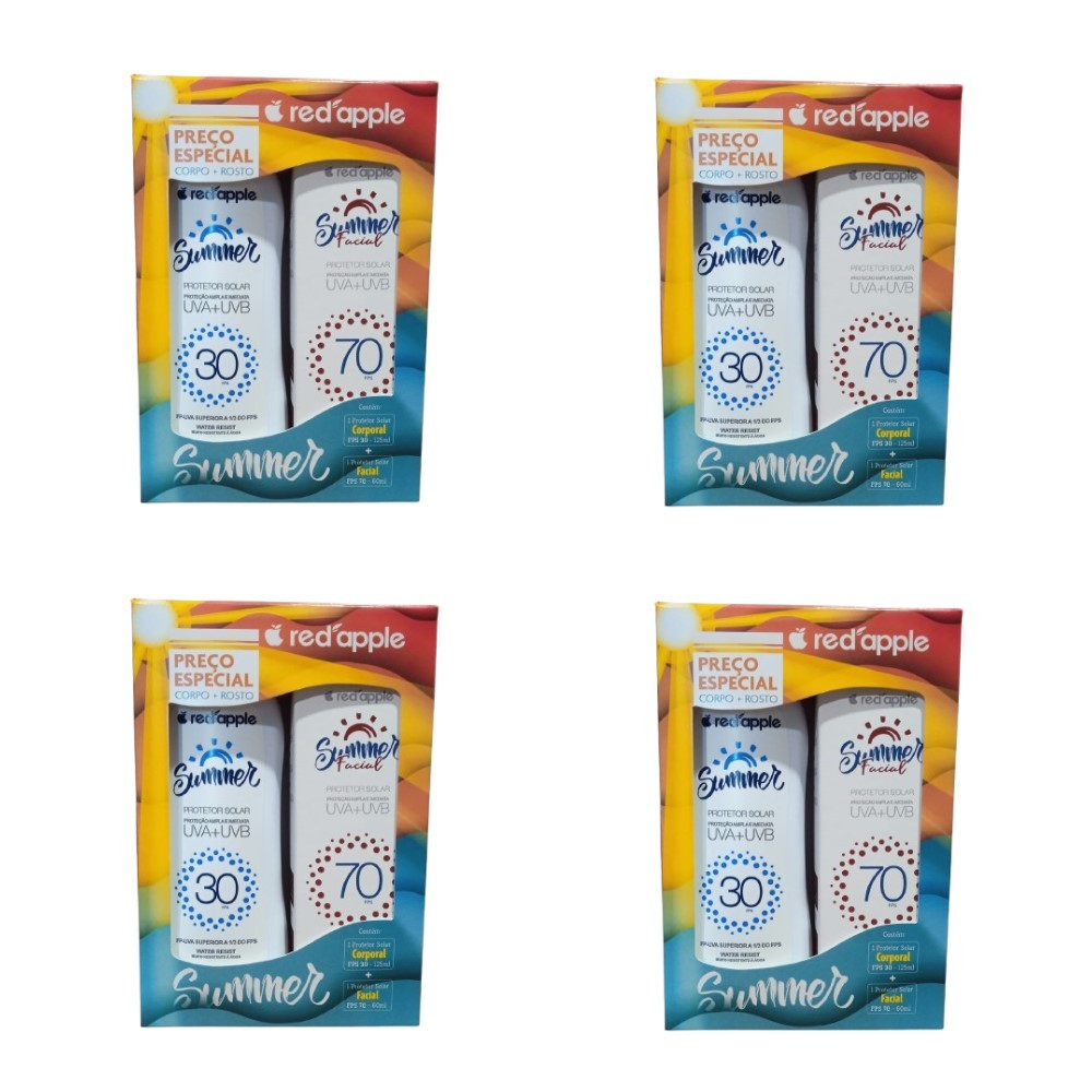 Kit 4 Protetor Solar Corporal 30 + Facial 70 kit Summer Red