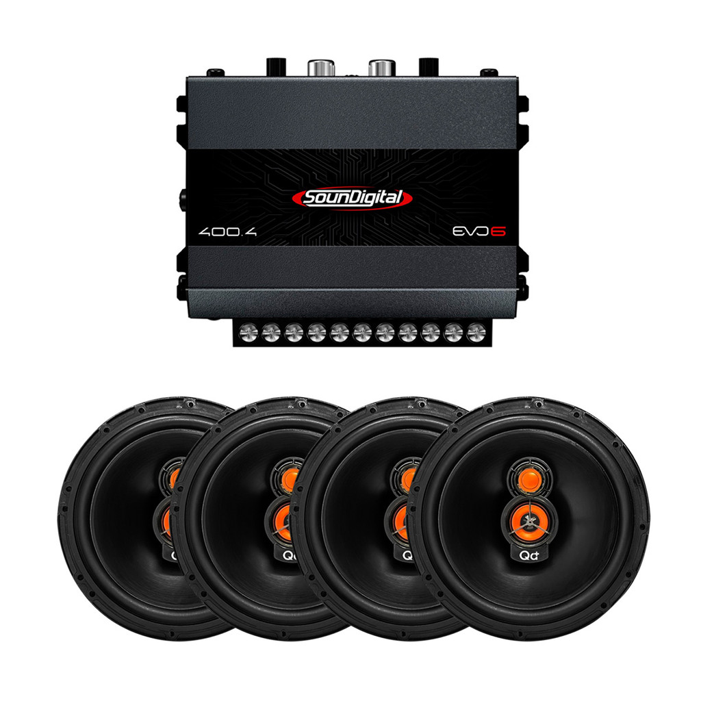 Kit Modulo Amplificador Soundigital 400 Rms SD-400.4 Evo 6 + 2 Pares Alto Falante 6 Pol Qa+ 200w Rms AF-610 Triaxial