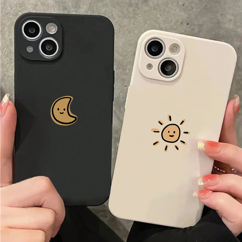Bonito Dos Desenhos Animados Sol Lua Caso De Telefone Para iPhone 16 15 14 13 12 11 Pro Max XR X XS 14 15 7 8 Plus SE2 M em Oferta na Shopee
