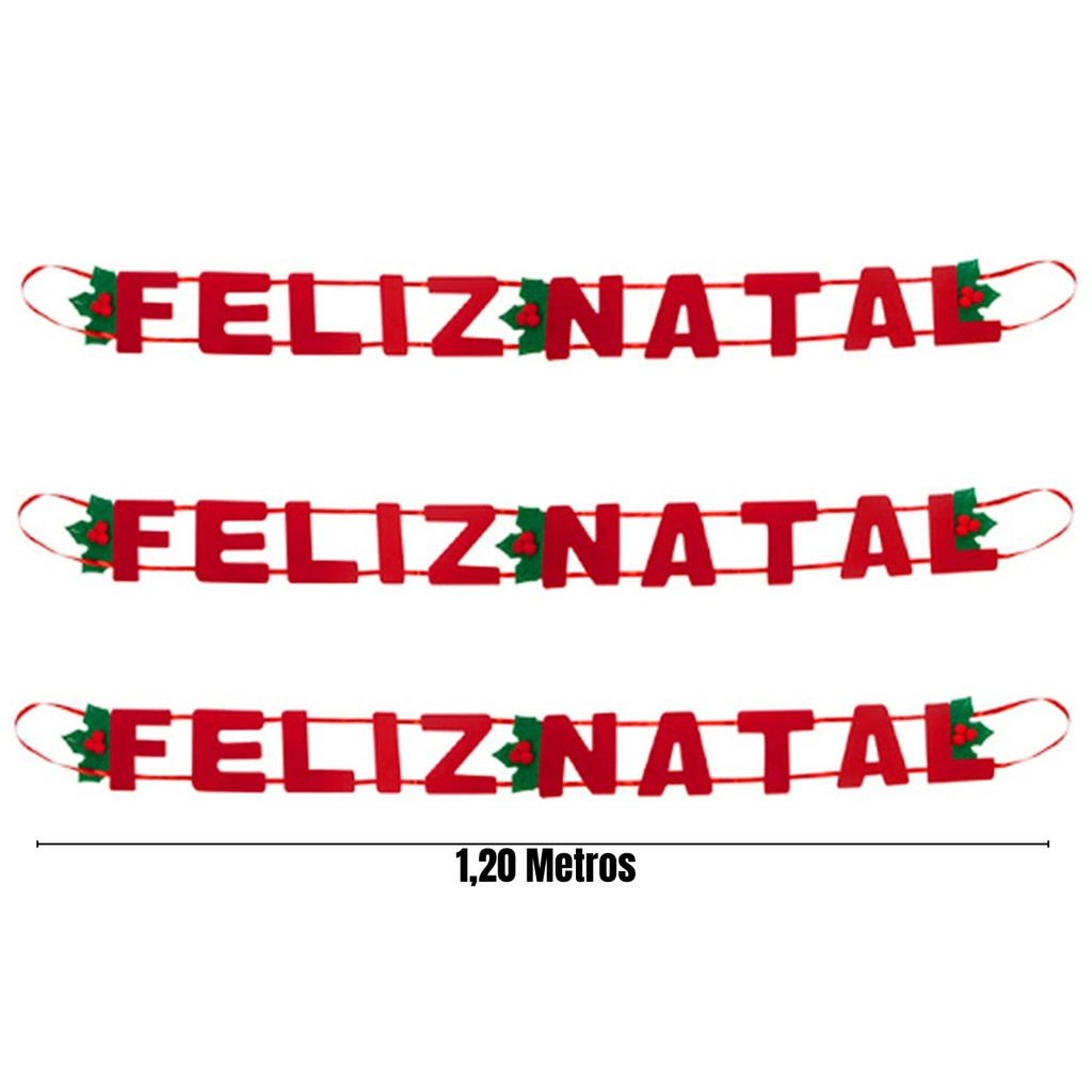 Placa Feliz Natal 120CM Decoração De Porta E Parede Enfeite Natalino