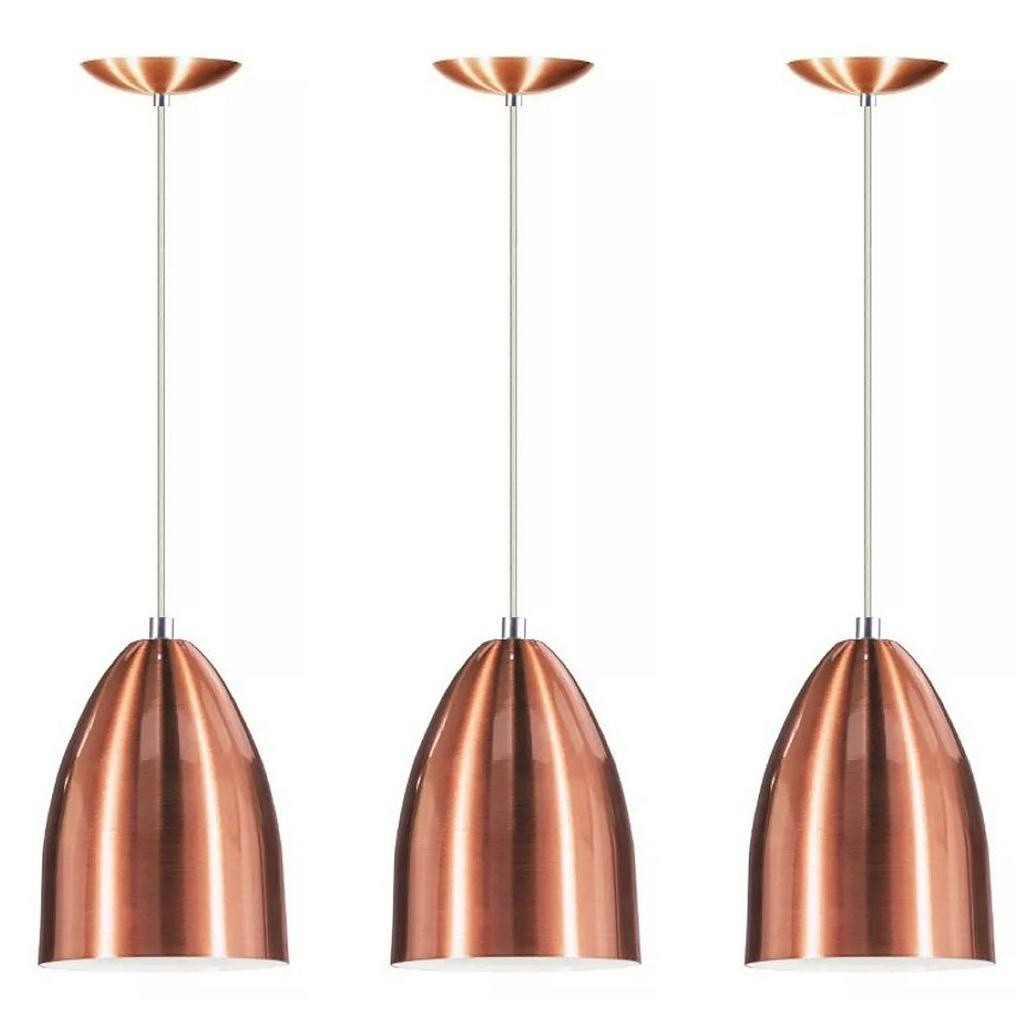 Kit 3 Lustre Pendente Luminaria Cone de Aluminio New Cobre