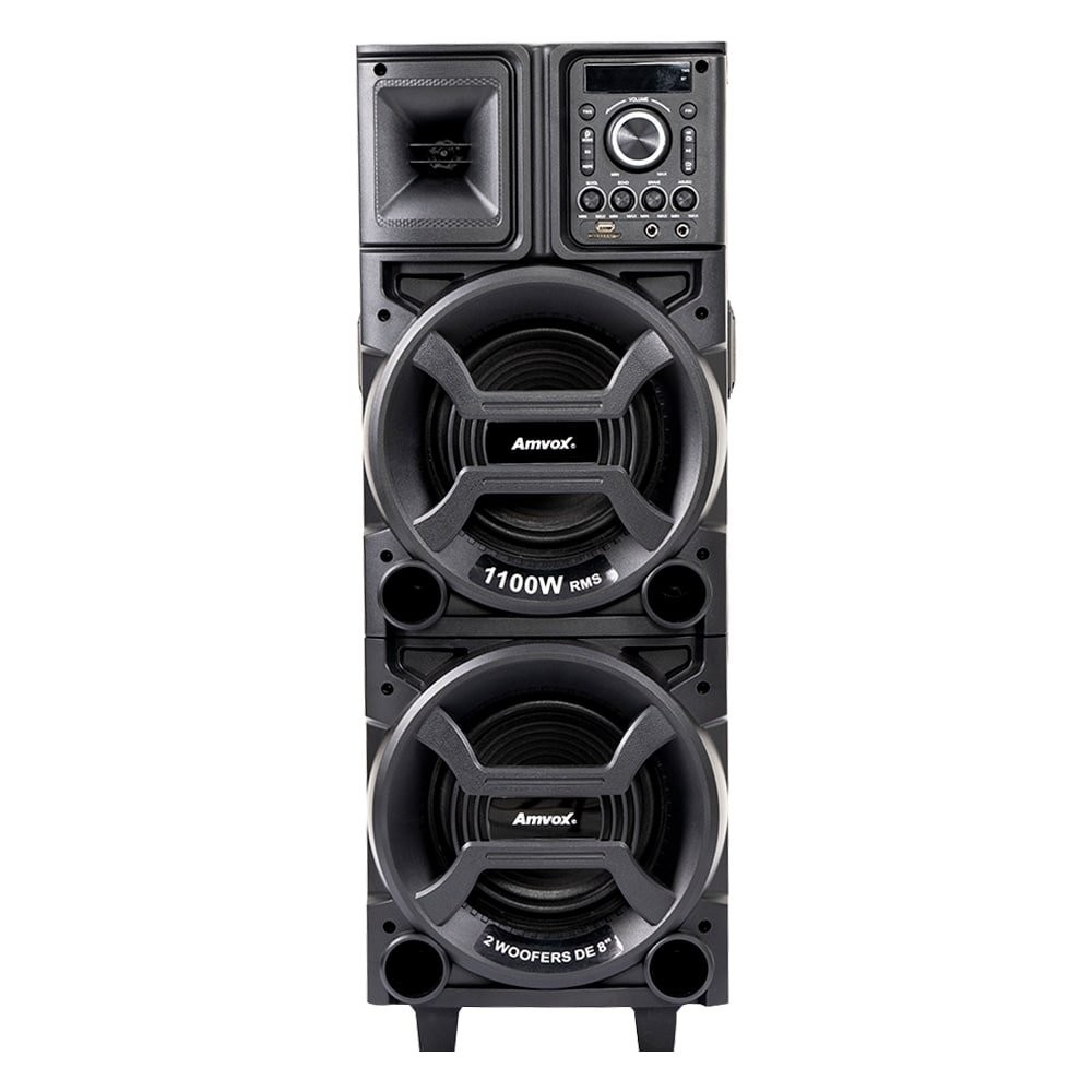 Caixa de Som Amplificada ACA 1101 Black Duplo 8 | AUX/USB/CARD, Bluetooth, Preto, 1100W RMS - Audio