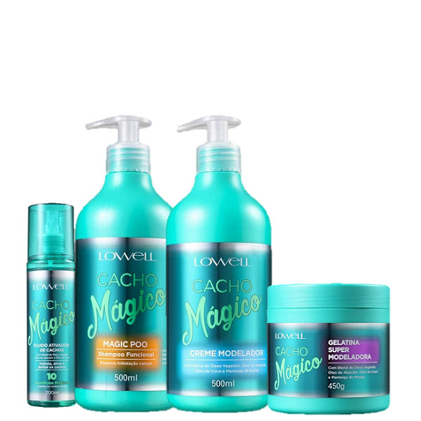 Lowell Cacho Magico Shampoo 500g Creme Modelador 500g Gelatina 450g e Fluido 200ml