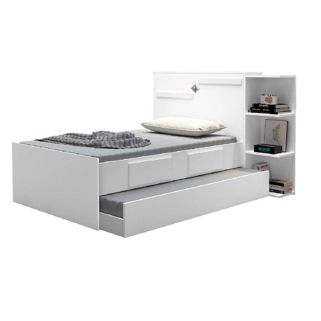 Cama Solteiro Cabeceira Baú com cama auxiliar 0,88m 2 Gavetas Hortencia Branco / Branco Lilás Flex em Oferta na Shopee