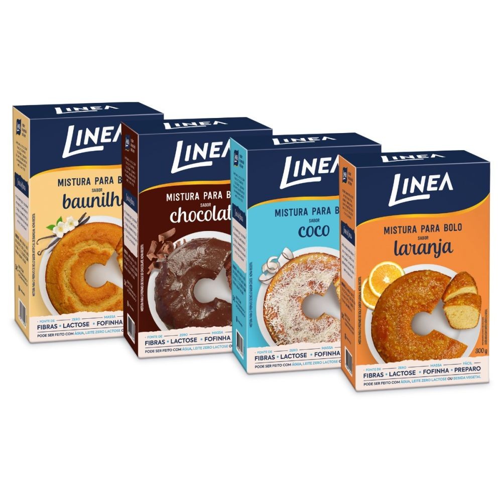 Kit 4 Misturas para Bolos Linea Sabor Baunilha, Chocolate, Coco e Laranja 300g