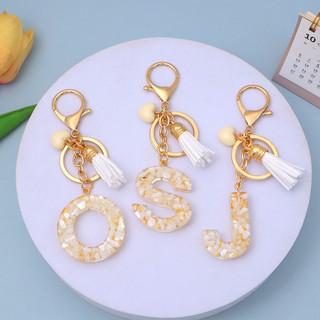 Simples Branco 26 Letras Chaveiro Coração Borla Pingentes Mochila Ornamentos Feminino Porta-Chaves Do Carro