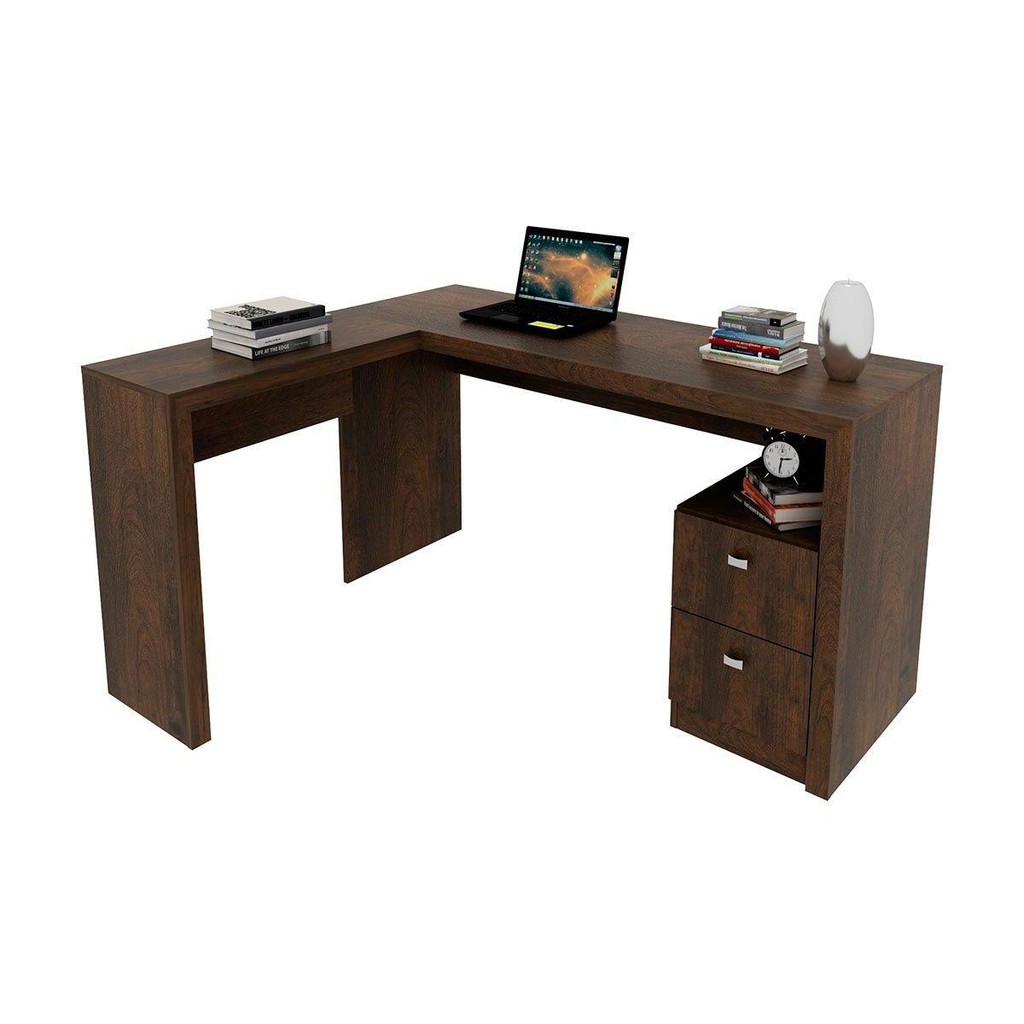Detalhes do Mesa Canto p/Escritório ME4129 c/ 2 Gavetas Branco - Tecno Mobili