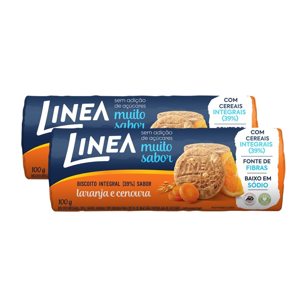 Kit 2 Biscoitos Integrais Linea Sabor Laranja e Cenoura 100g