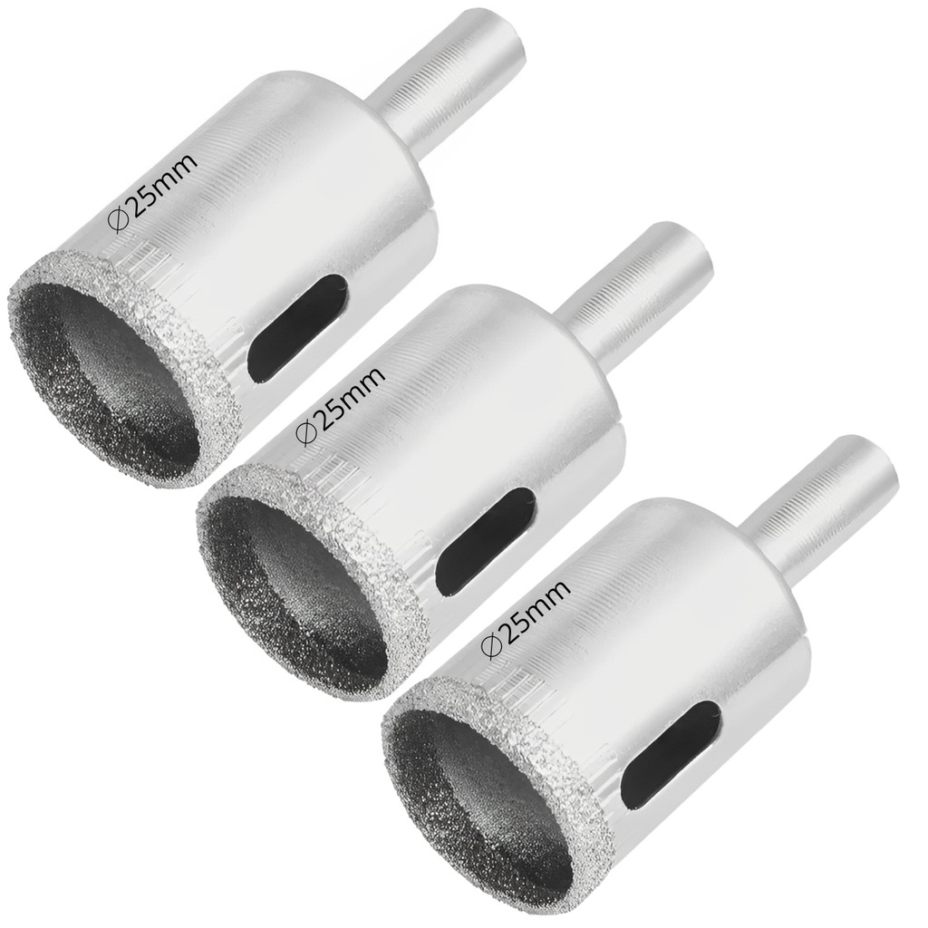 Kit 3 Serras Copo Diamantada Refrigerada 25mm Porcelanato Vidro Mármore Broca Copo Passagem Cano de Água Limpa Casa