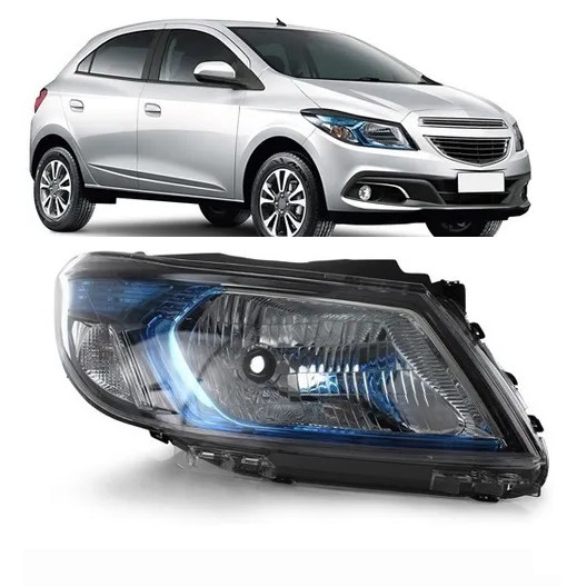 FAROL ONIX PRISMA LT LTZ JOY 2013 A 2019 MASCARA NEGRA COM MOLDURA AZUL LD