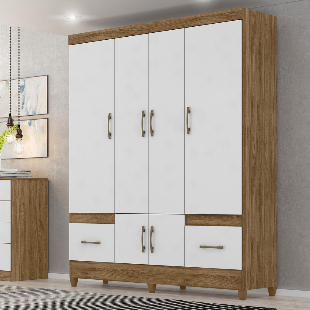 Guarda-roupa Casal 6 Portas 2 Gavetas e Pés Ms912 Naturale/Branco em Oferta na Shopee