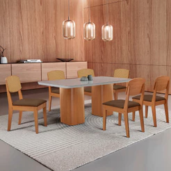 Mesa de Jantar Eloise 180cm Tampo MDF Vidro com 6 Cadeiras Copper Premium Moderna Mobília