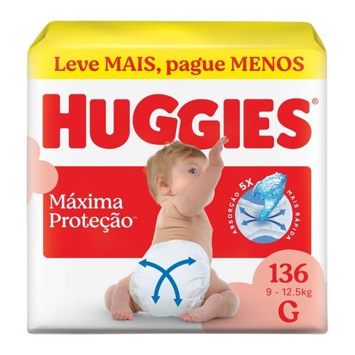 Huggies Fralda Descartável Máxima Proteção G - 136 Un