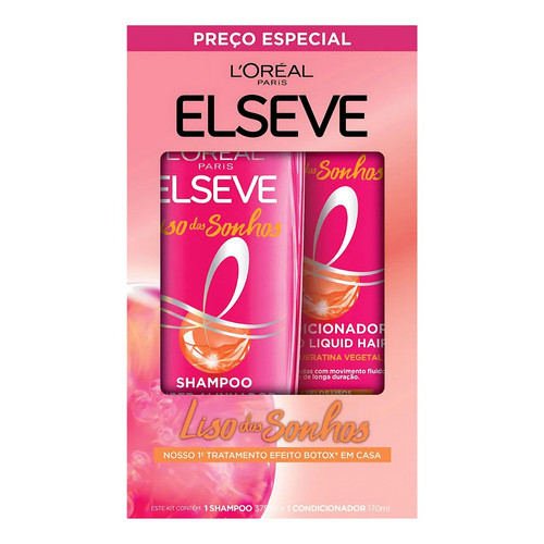 Kit Shampoo 375ml E Condicionador 170ml Liso Dos Sonhos Efeito Botox Elseve