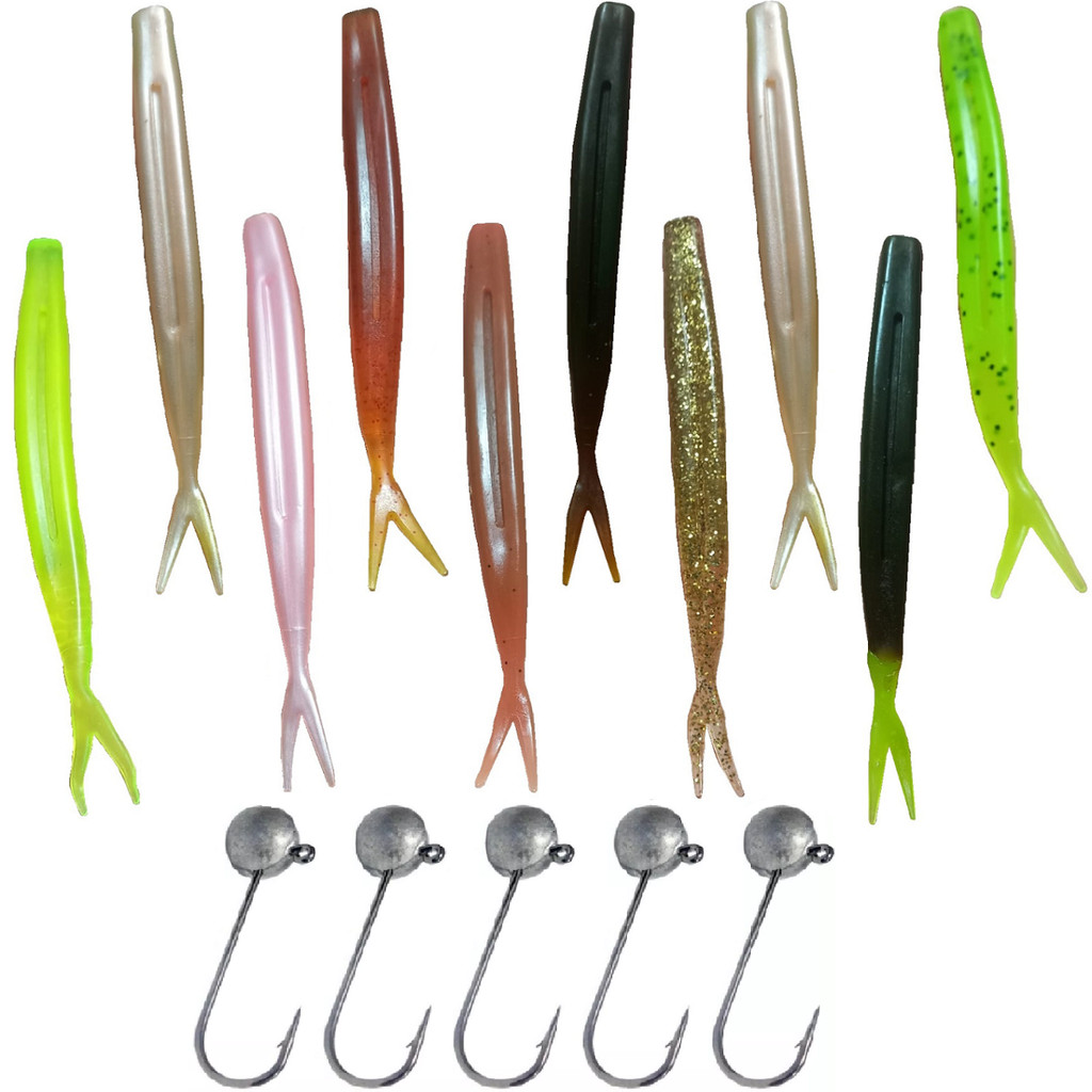 kit 10 Isca Shad Doa Cal Jerk Baits Artificial Soft e 5 jig
