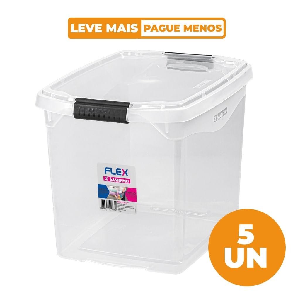 Kit 5 Caixas Organizadoras Plásticas Transparente 11L Flex Sanremo em Oferta na Shopee