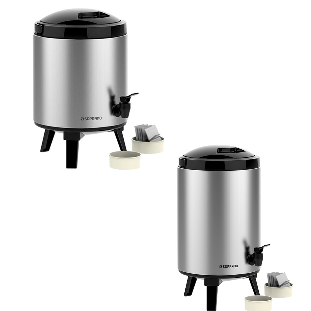 Garrafa Térmica tipo Botijão Térmico Palace 6L ou 9,5L Inox/Preto com Torneira e Tripé – Soprano