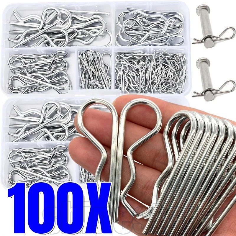 100 Unidades De Contrapino De Mola Em Forma De R-Parafuso De Trava De Onda-Tipo Com Caixa De Armazenamento-Clipe Dividid