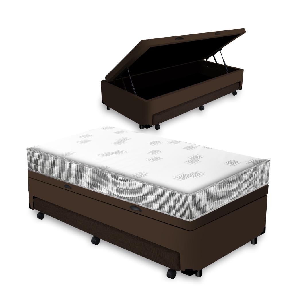 Cama Box Baú e Auxiliar Solteiro + Colchão de Espuma D23 - Ortobom - Light Liso 88cm - Home & Living