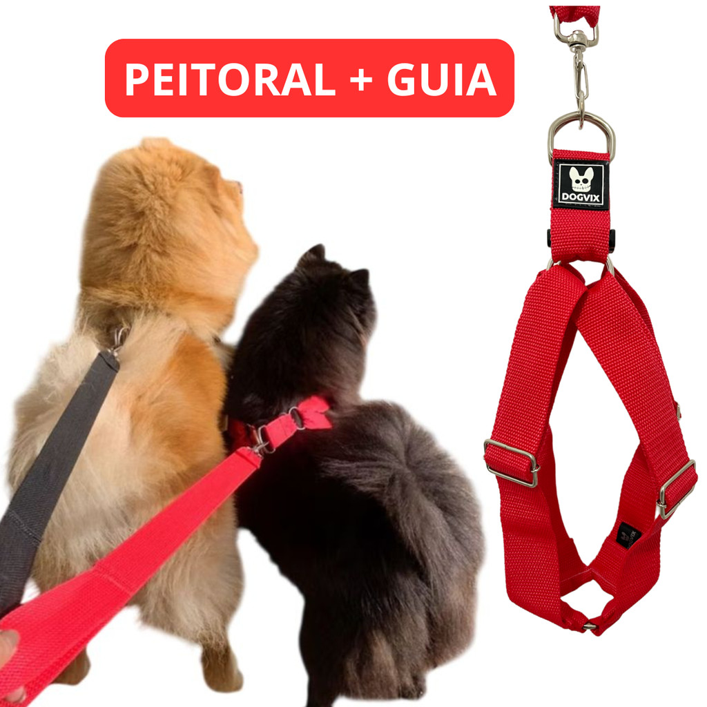 Coleira Peitoral Arnês Ajustável com Guia Para Cachorro Porte Médio e Grande Pitbull