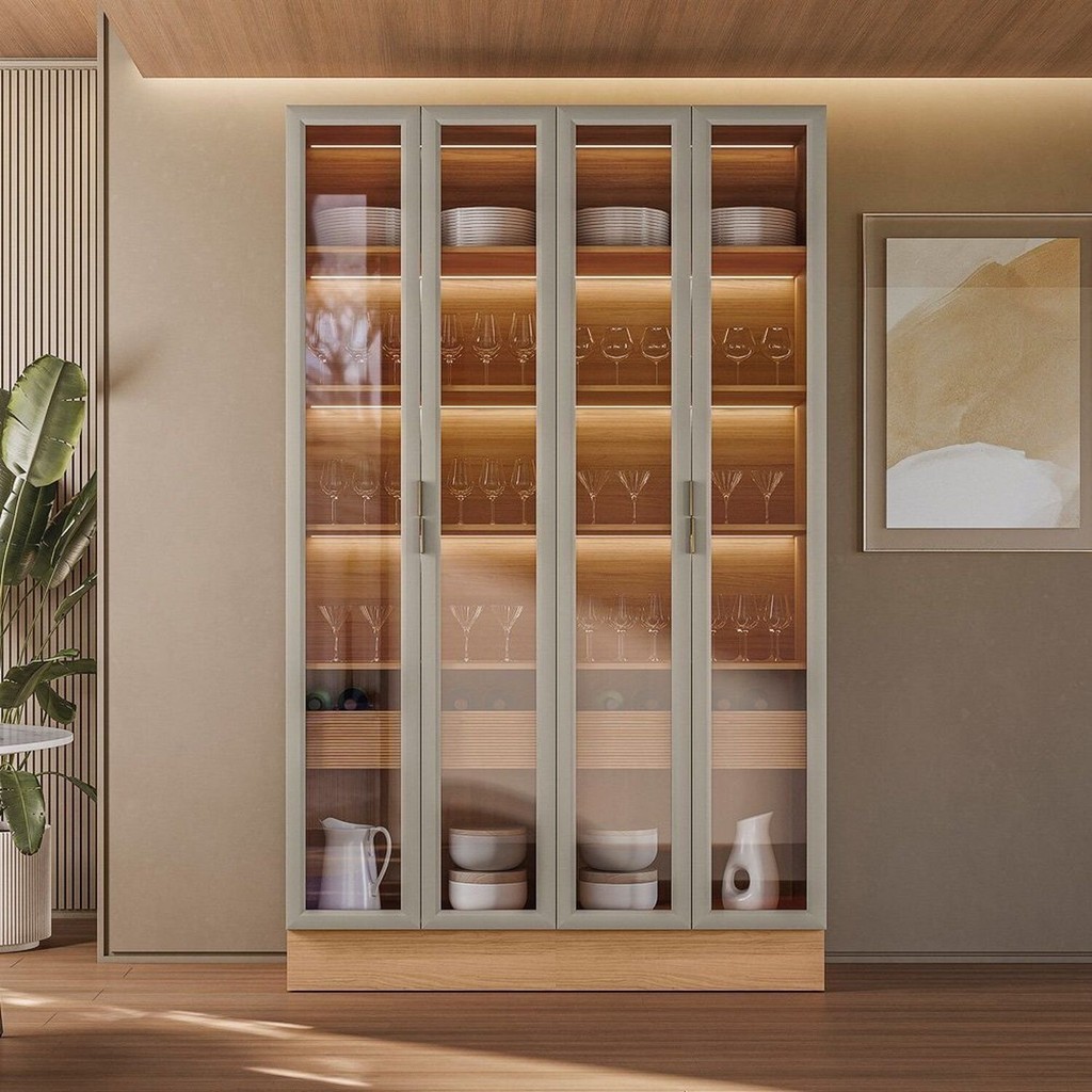 Cristaleira 4 Portas 2 Gavetas com Led Allure 140 em Oferta na Shopee