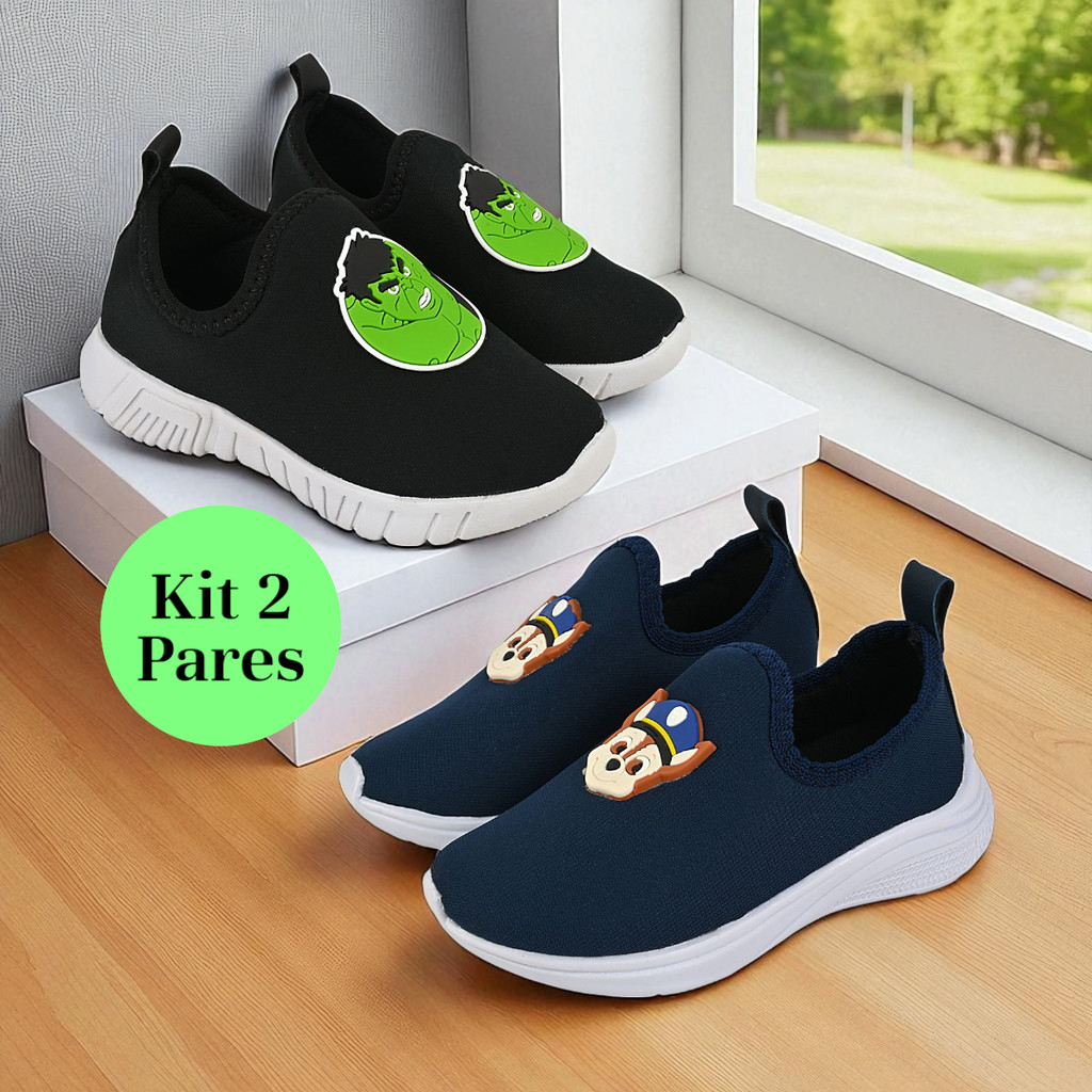 Kit 2 Pares Tênis Infantil Menino Escolar Antiderrapante Calce Fácil Volta às Aulas em Oferta na Shopee