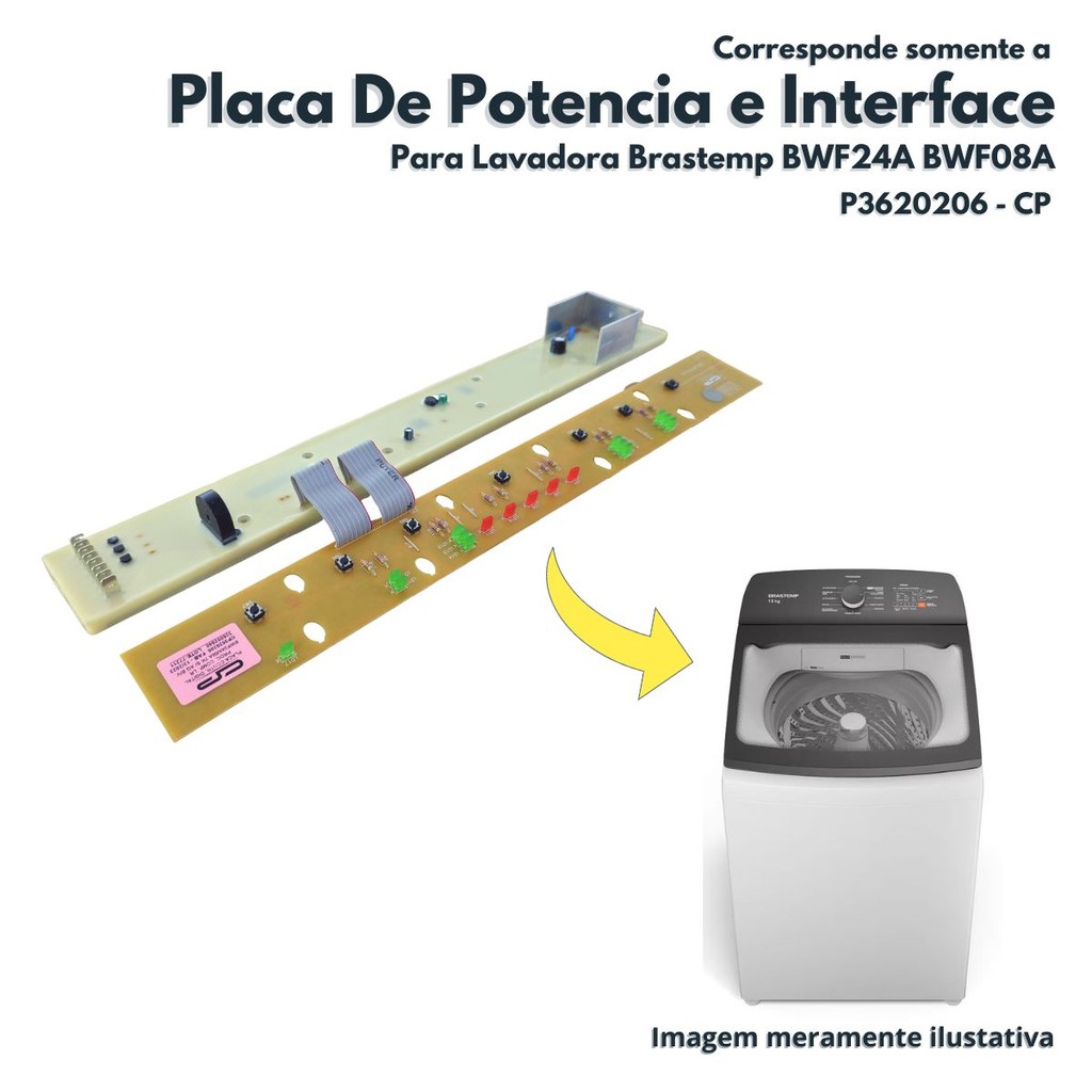 Conjunto Placa De Potência e Interface Bivolt Para Lavadora Brastemp BWF24A BWF08A CP P3620206 326027897 326027898