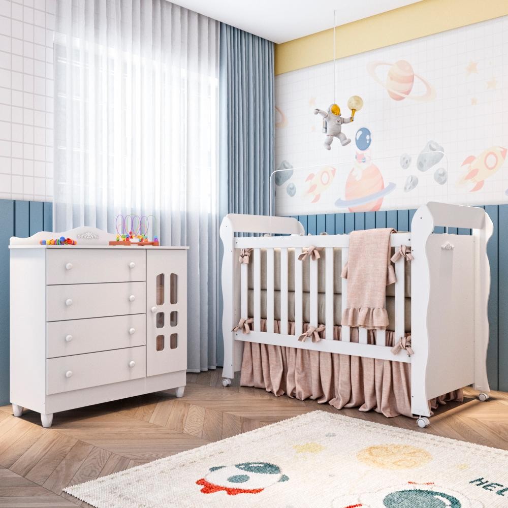 Quarto Bebê Retrô Completo Berço Americano Marquesa 3Em1 Provençal Cômoda Infantil 100% MDF em Oferta na Shopee