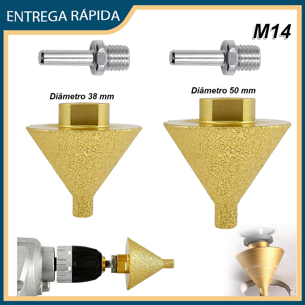 38/50mm Escareador de broca de diamante rosqueado para hastes de conexão de esmerilhadeira angular M14