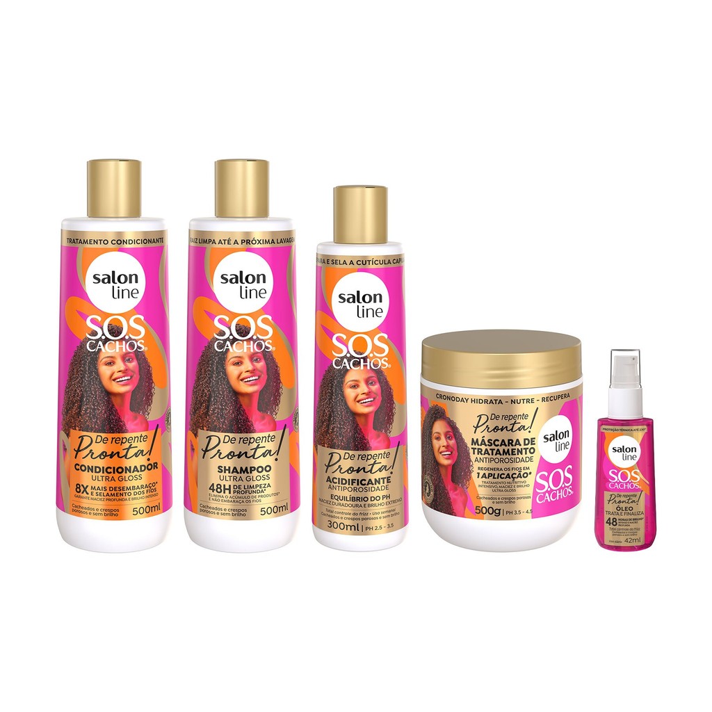 Kit Shampoo + Condicionador + Máscara Antiporosidade + Óleo Reparador e Acidificante SOS Cachos De Repente Pronta! - Beauty