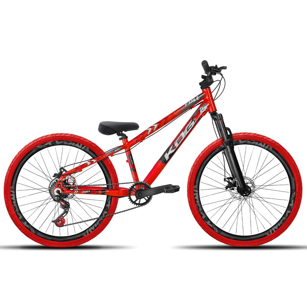 Bicicleta aro 26 KOG Freeride 1x7 Vermelho Vmaxx Preto Fosco - Pneus Vermelho - Mesa Curta Preto - Guidão Preto